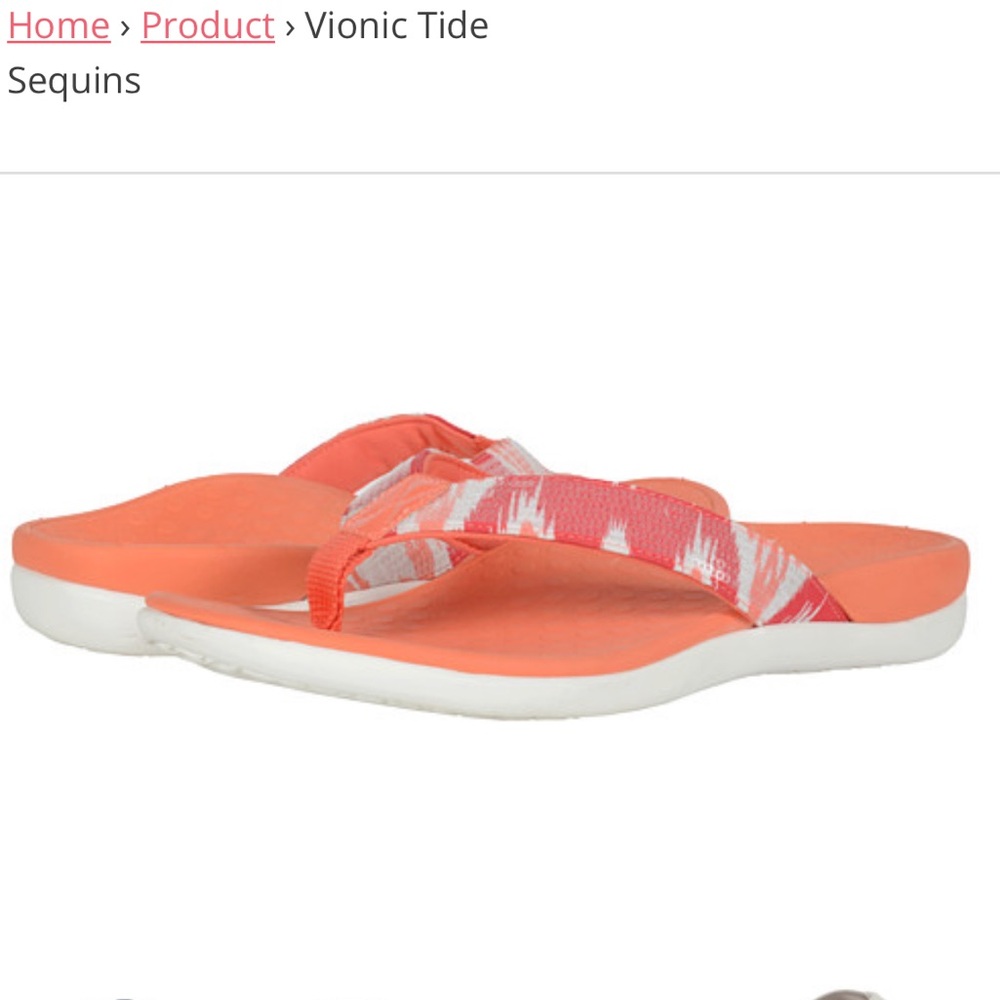 Vionic Orange and White Tide Orthaheel Sequin Sandals size 11 new arch support